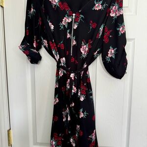 Express Black Dress with Red and Pink Floral Pattern